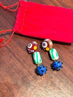 Vintage Artisan-Made Lampwork Murano Style Millefiori Glasswork Earrings